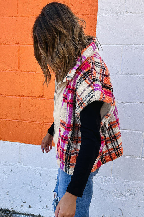 Mountain Trail Cozy Plaid Sherpa Fleece Sleeveless Puffer Vest
